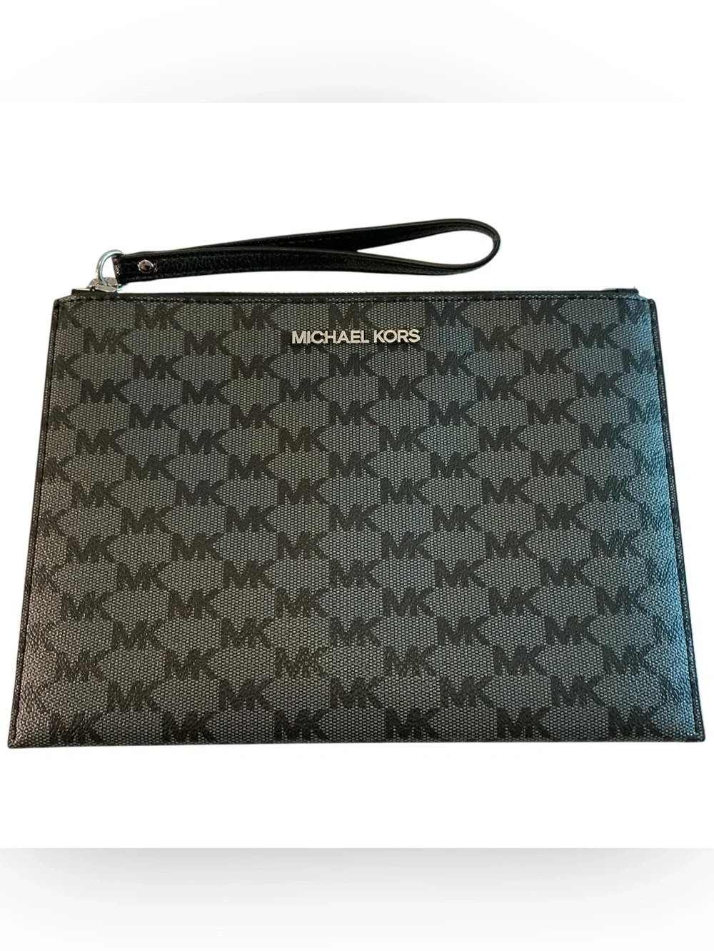Michael Kors Jet Set Travel XL Zip Clutch Wristlet Black/Dark Gray MK Logo